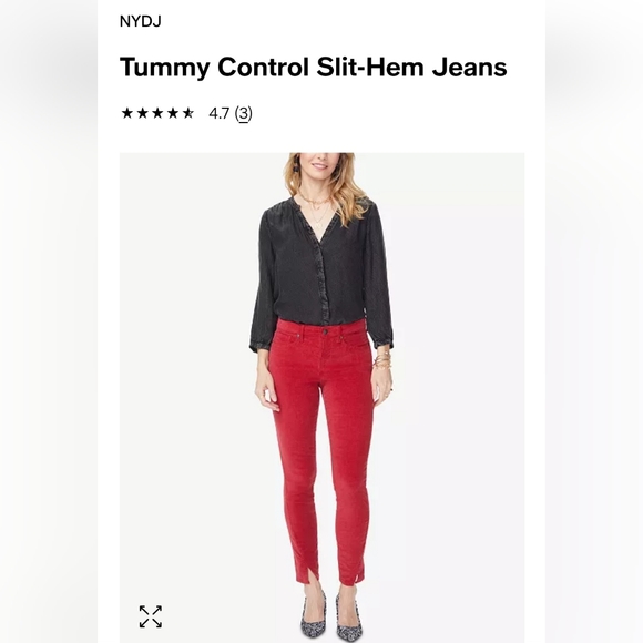 $125 New 22W NYDJ Ami skinny tummy control red velvet twist hem jeans pants - Picture 16 of 16